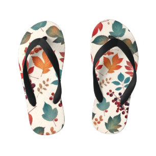 Scattered Leaves and Berries Kid's Flip Flops