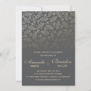 Scattered Leaves Faux Foil Wedding Invitation-Coal Invitation