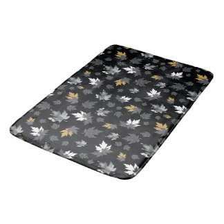 Scattered Leaves on Black Bath Mat