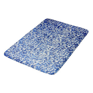 Scattered many small squares, shades of blue white bath mat