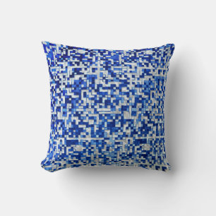 Scattered many small squares, shades of blue white throw pillow