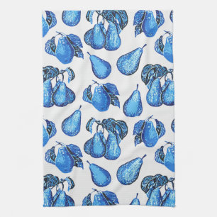 Scattered Pear Print in Indigo Blue and White  Kitchen Towel
