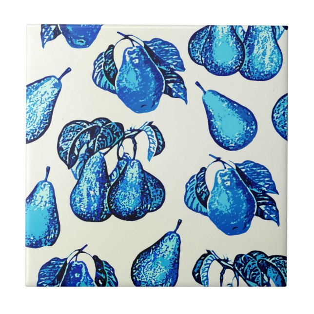 Scattered Pear Print in Indigo Blue and White  Tile (Front)