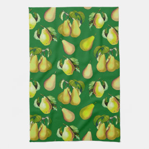 Scattered Pear Print on Emerald Green Kitchen Towel