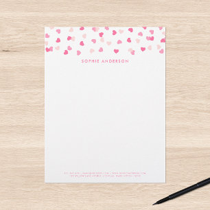 Scattered Pink Hearts Confetti Letterhead