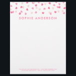 Scattered Pink Hearts Confetti Letterhead<br><div class="desc">This sweet letterhead features scattered hearts confetti in different shades of pink against a white background. Personalize by replacing the placeholder text with your own information. For more options such as to change the font and it's size/colour or the spacing between letters click the "Customize" button. *Please note that the...</div>