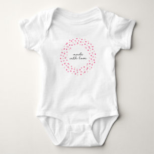 Scattered Pink Hearts Confetti Made with Love Baby Bodysuit