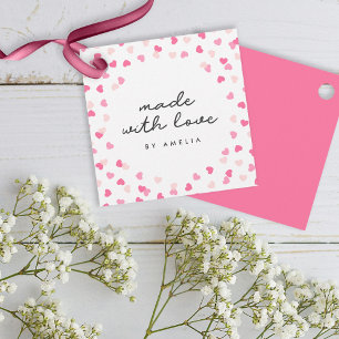 Scattered Pink Hearts Confetti Made With Love Favour Tags