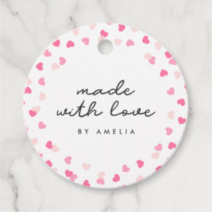 Scattered Pink Hearts Confetti Made With Love Favour Tags
