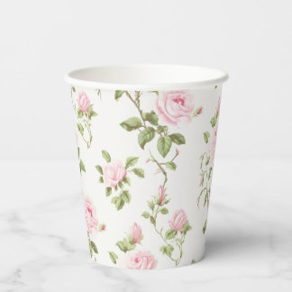 Scattered Pink Roses and Sprigs Garden Party Paper Cups