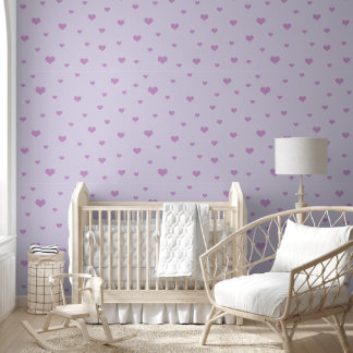 Scattered Purple Hearts on Light Lilac Colour Wallpaper