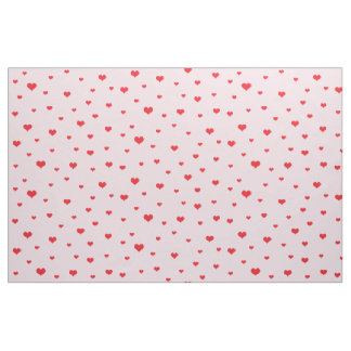 Scattered Red Hearts on Light Pink Colour Fabric
