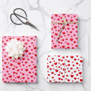 Scattered Red Hearts On Pink Wrapping Paper Sheet