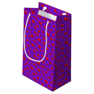 Scattered Red Hearts On Purple Small Gift Bag