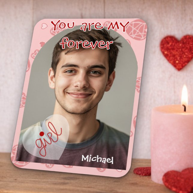 Scattered Red Hearts Valentine Card Magnet (Add your own photo, change the message, and make it yours. )