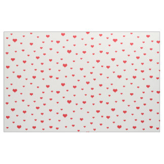 Scattered Red Hearts White Background Fabric