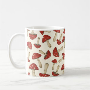 Scattered Red Mushroom Print Retro Cottagecore Tea Coffee Mug