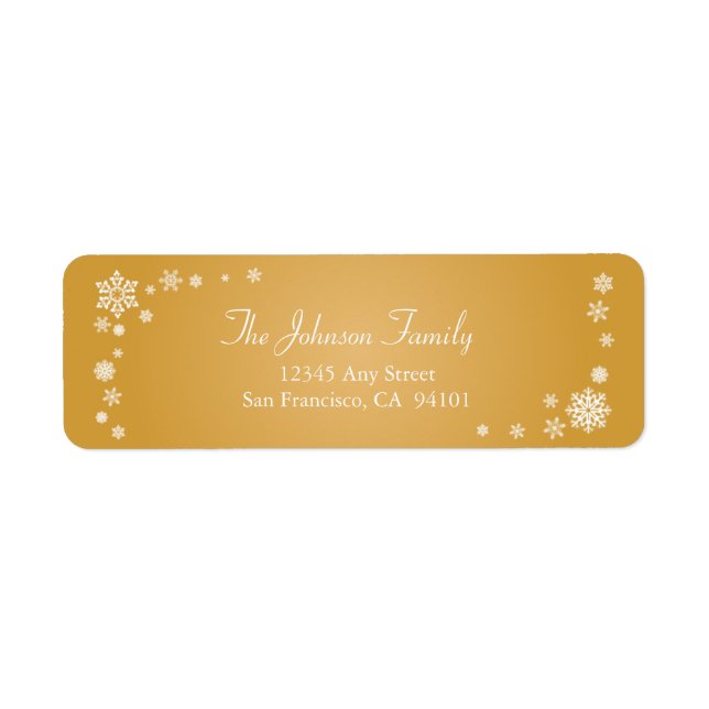 Scattered Snowflakes Holiday Address Labels (gold) (Front)