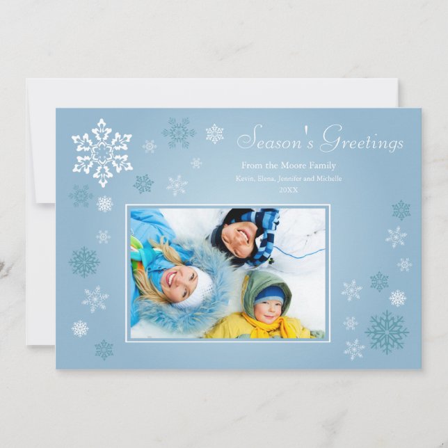 Scattered Snowflakes Holiday Card (blue) (Front)