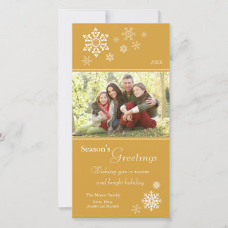 Scattered Snowflakes Holiday Photocard (gold) Card