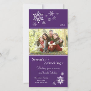 Scattered Snowflakes Holiday Photocard (purple) Card