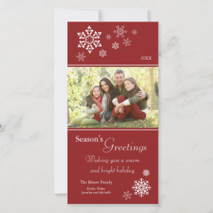 Scattered Snowflakes Holiday Photocard (red) Card