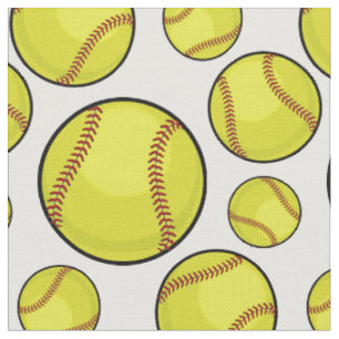 Scattered Softball Balls White Fabric