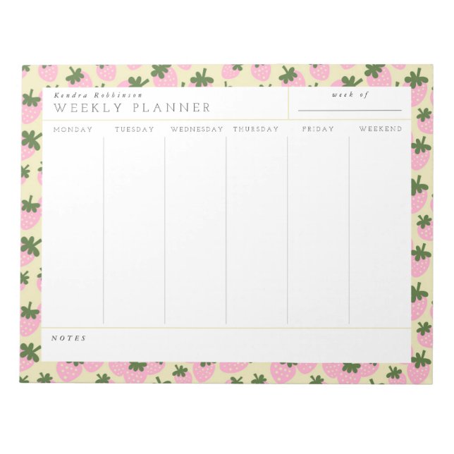 Scattered Strawberries (Cream) Weekly Planner  Notepad (Front)