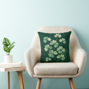 Scattered Watercolor Clovers Accent Throw Pillow 
