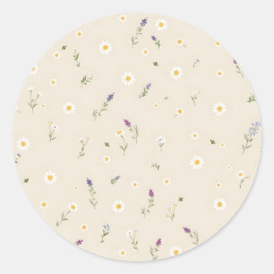 Scattered Wildflower Pattern with Daisies  Classic Round Sticker