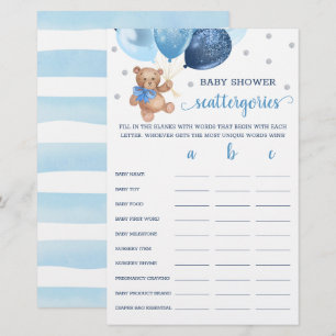 Scattergories Game Baby Shower Teddy Bear 