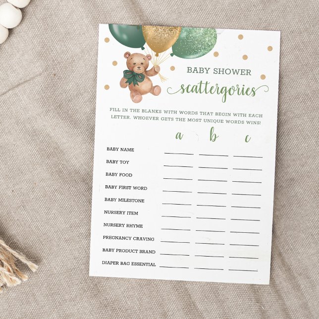 Scattergories Game Baby Shower Teddy Bear Card (Creator Uploaded)