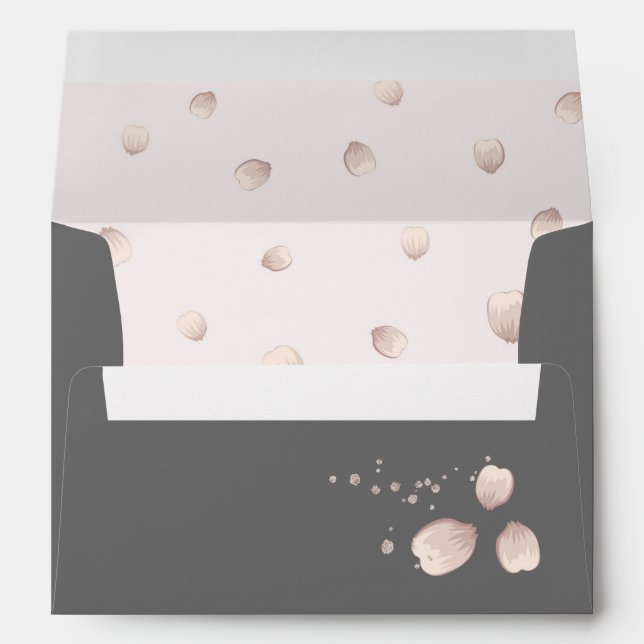 scattering pink petals dark grey wedding envelope (Back (Bottom))