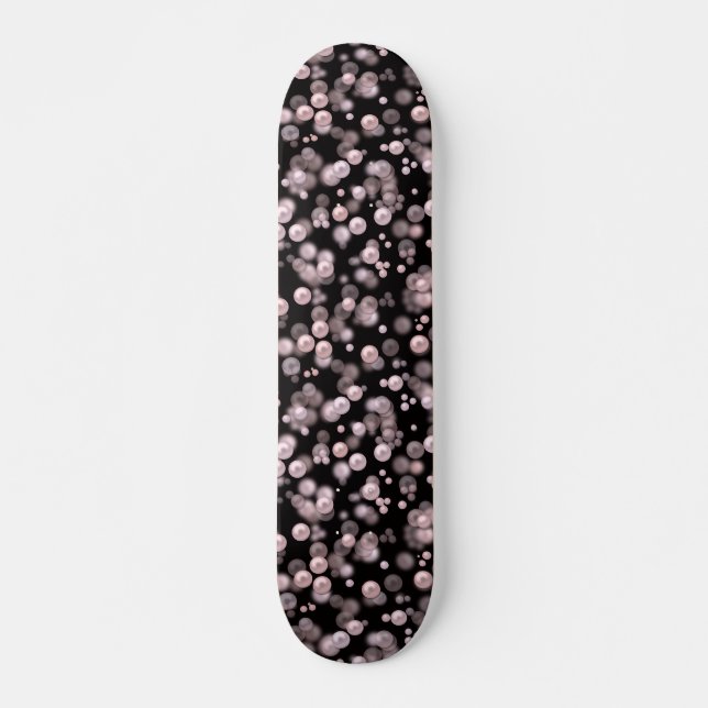 Scatterings of pink and white pearls on black velv skateboard (Front)