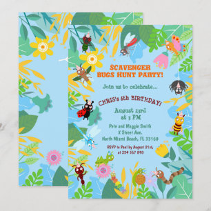 Scavenger bugs hunt birhtday party invitation