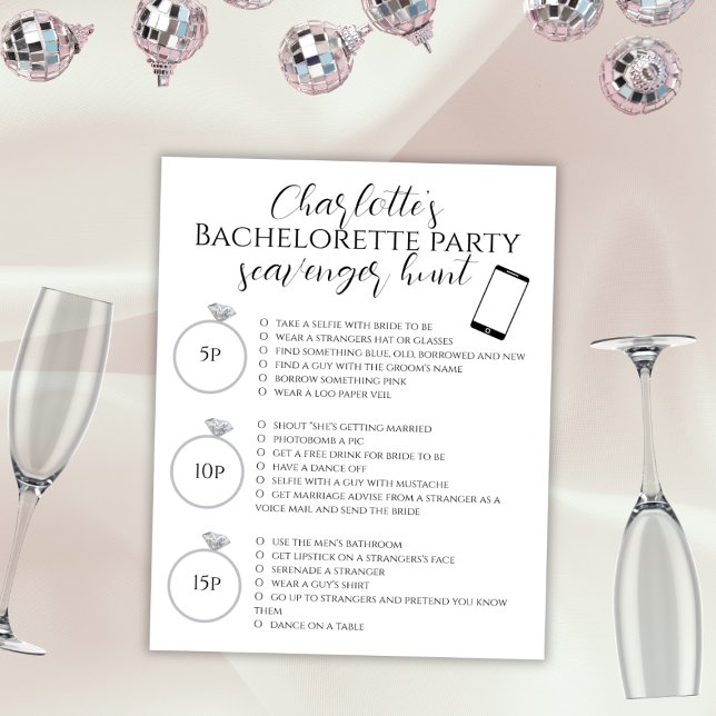 Scavenger Hunt Bachelorette Party Photo Game Poster (bachelorette scavenger hunt )