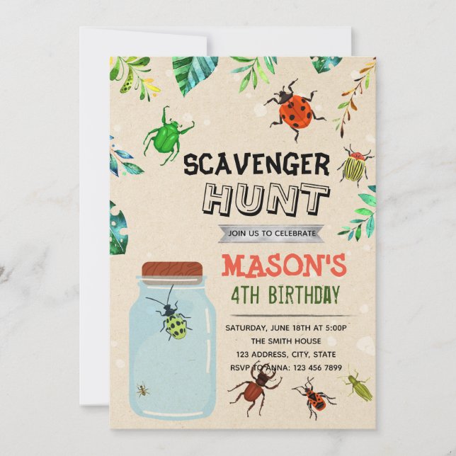 SCAVENGER HUNT bug party invitation (Front)
