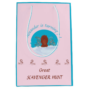 Scavenger hunt fun squirrel digging custom on pink medium gift bag