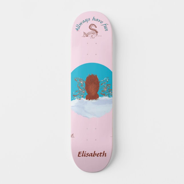 Scavenger hunt fun squirrel digging customize name skateboard (Front)