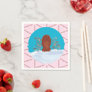 Scavenger hunt fun squirrel digging on pastel pink napkin