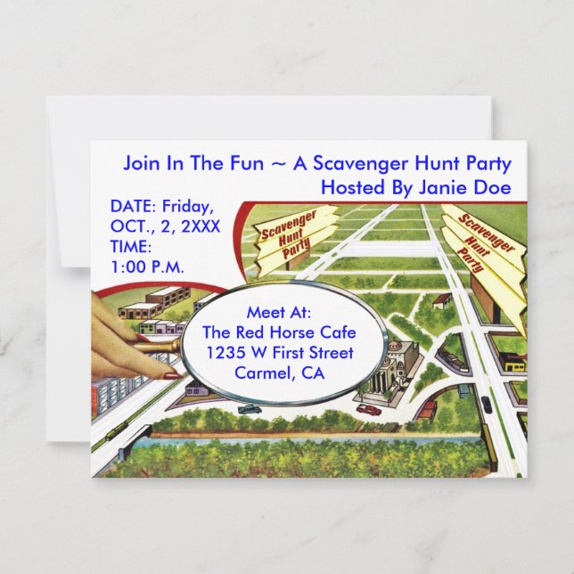 SCAVENGER HUNT PARTY INVITATION ~EZ À CUSTOMISER (Devant)