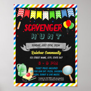 Scavenger hunt school event template poster