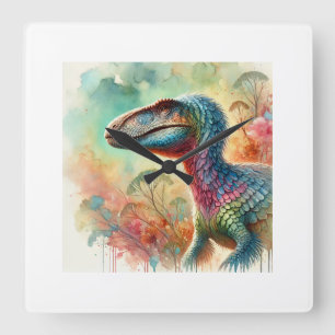 Scelidosaurus in watercolor 050824AREF150 - Waterc Square Wall Clock