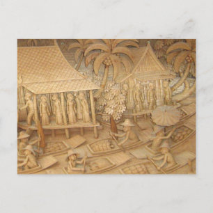 Scene 2 of wood sculpture of Thai life Postcard