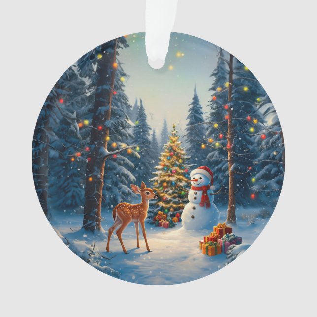 Scene d'arbre de Noël Cute Deer Fawn Snowman (devant)