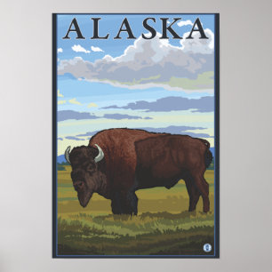 Scène de bison - Poster Vintage voyage