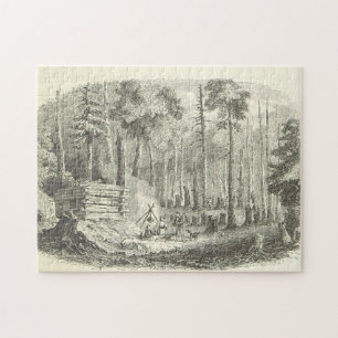 Scène de Cabine de forêt vintage rustique Puzzle