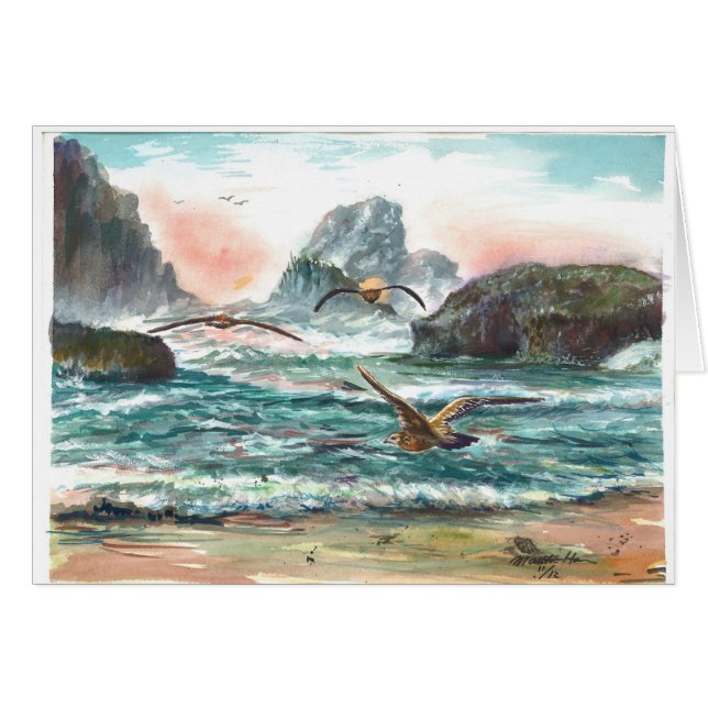 Scène de côte de l'Orégon avec des vagues et des (Devant horizontal)