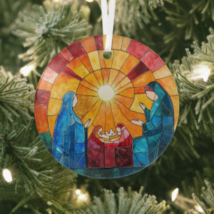 Scène de la Nativité en Verre Coloré Ornement de N