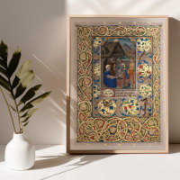Scène de la Nativité illuminée Poster médiéval de